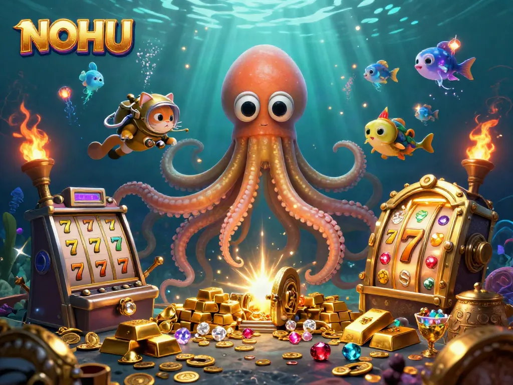 Engage with NOHU's thrilling jackpot slots through this dynamic ocean treasure scene.