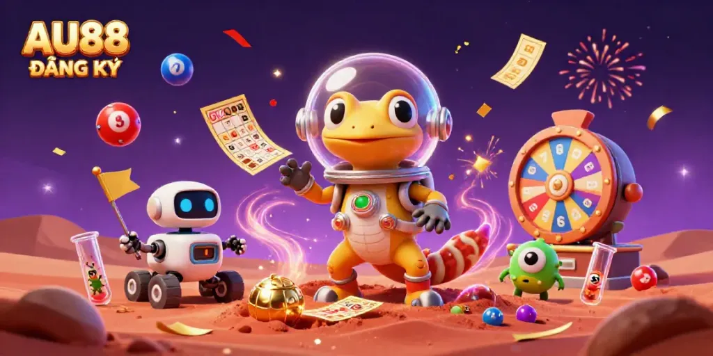Experience the thrilling AU88 ĐĂNG KÝ adventure with a Martian gecko in a golden casino.