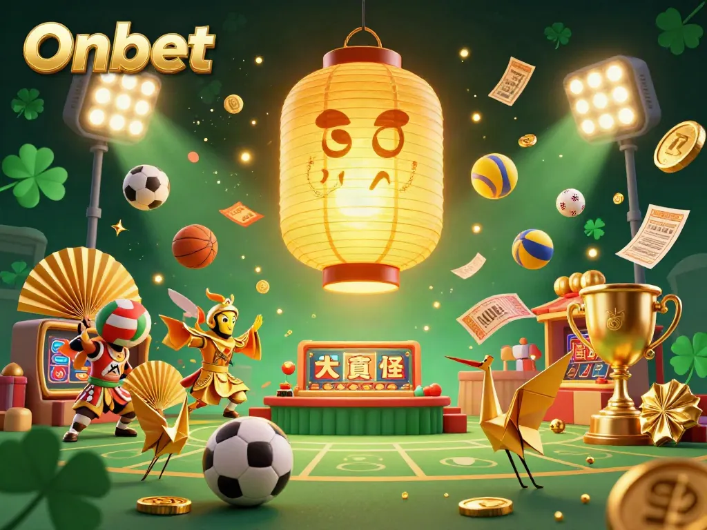 Engage with Onbet and experience vibrant gameplay featuring golden lantern spirits and dynamic sports elements.