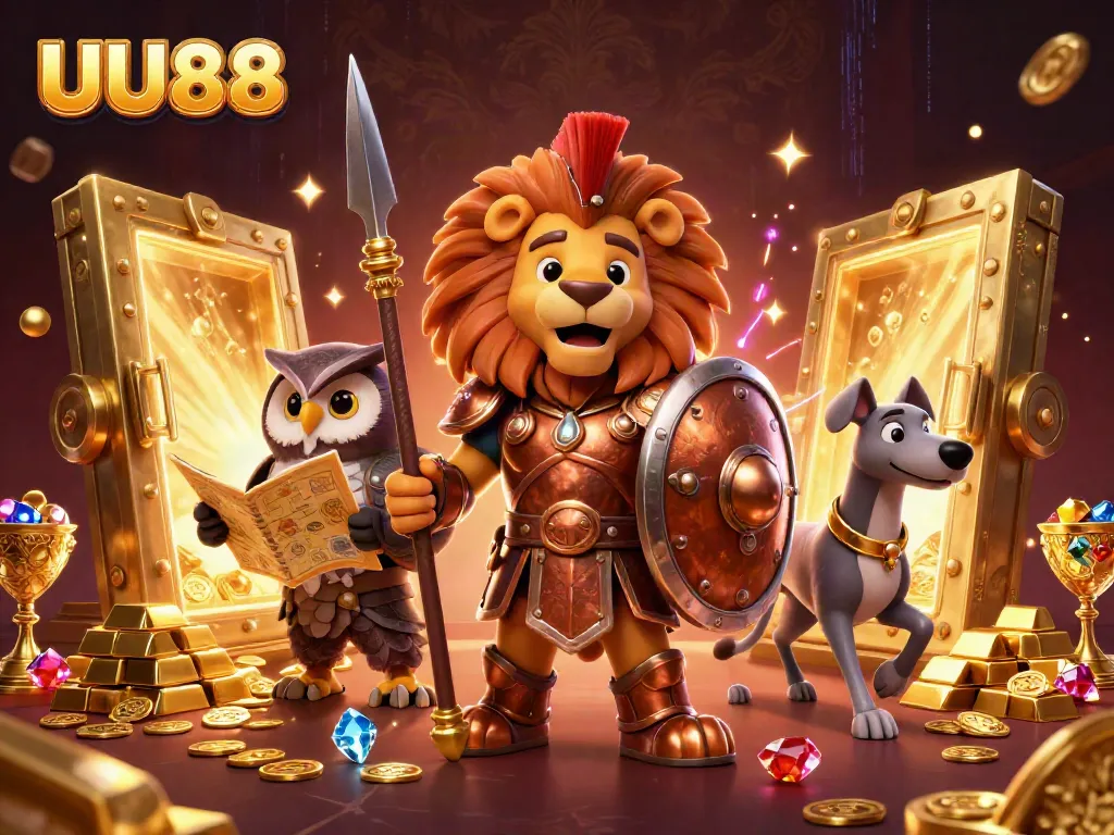 Experience the thrill of winning at UU88 with rich casino elements and animated heroic characters.