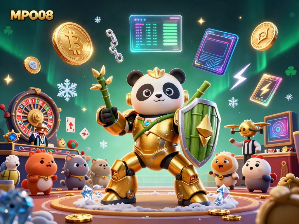 MPO08 live casino dynamic scene featuring animated characters and glowing cryptocurrency elements