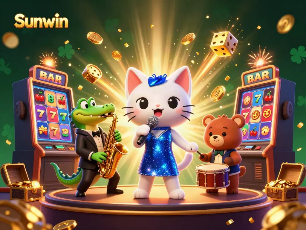 Engage with Sunwin's vibrant casino scene featuring animated characters and dynamic gaming elements.