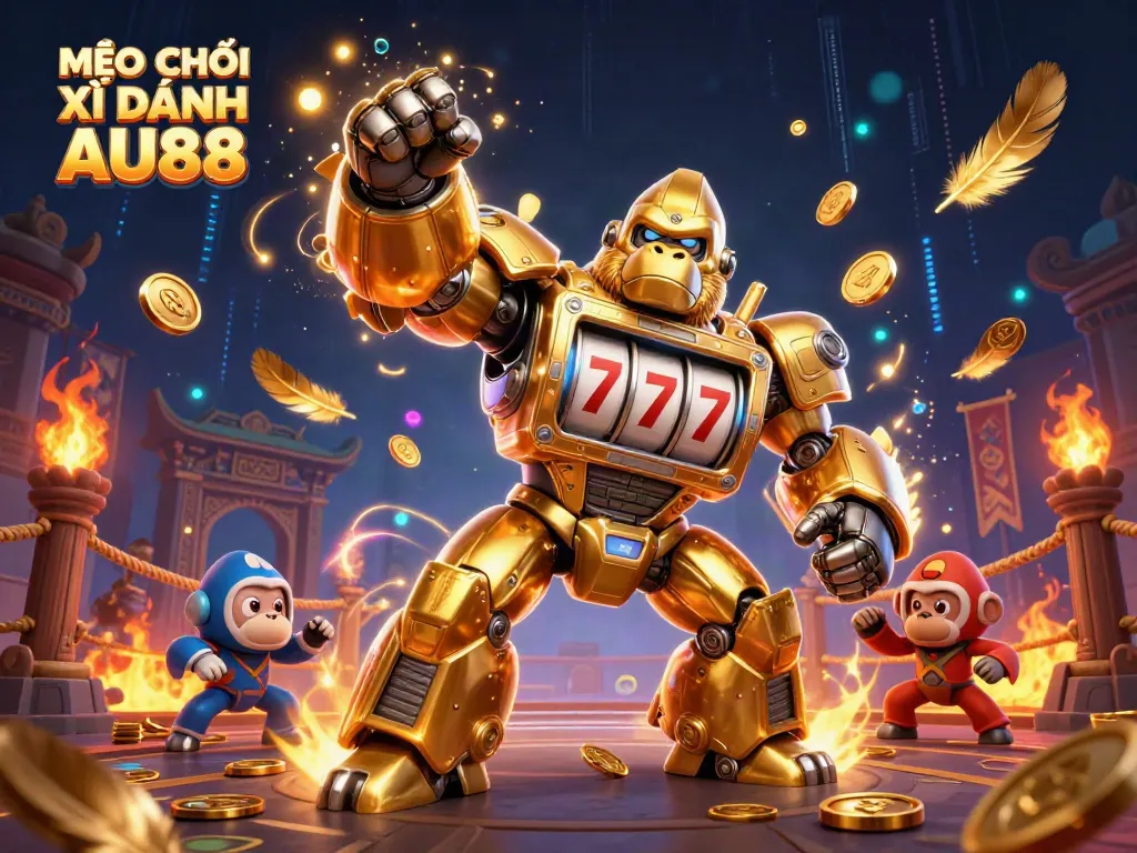 Engage in MẸO CHƠI XÌ DÁNH AU88 with strategies for blackjack success, featuring a dynamic casino-themed digital illustration.
