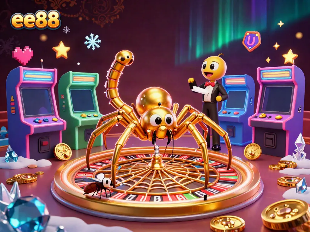 Place bets at ee88's roulette table while a golden spider spins a jackpot web.