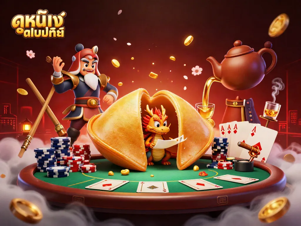 Experience ดูหนังออนไลน์ with an exciting casino scene featuring poker games and animated characters.