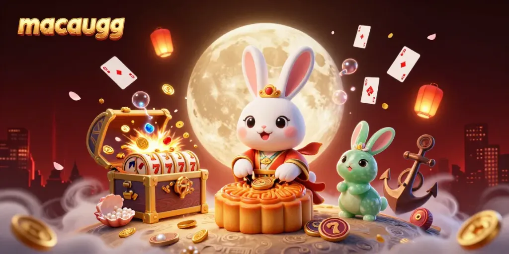 Experience excitement with macaugg in a vibrant 3D casino scene featuring luck and wealth