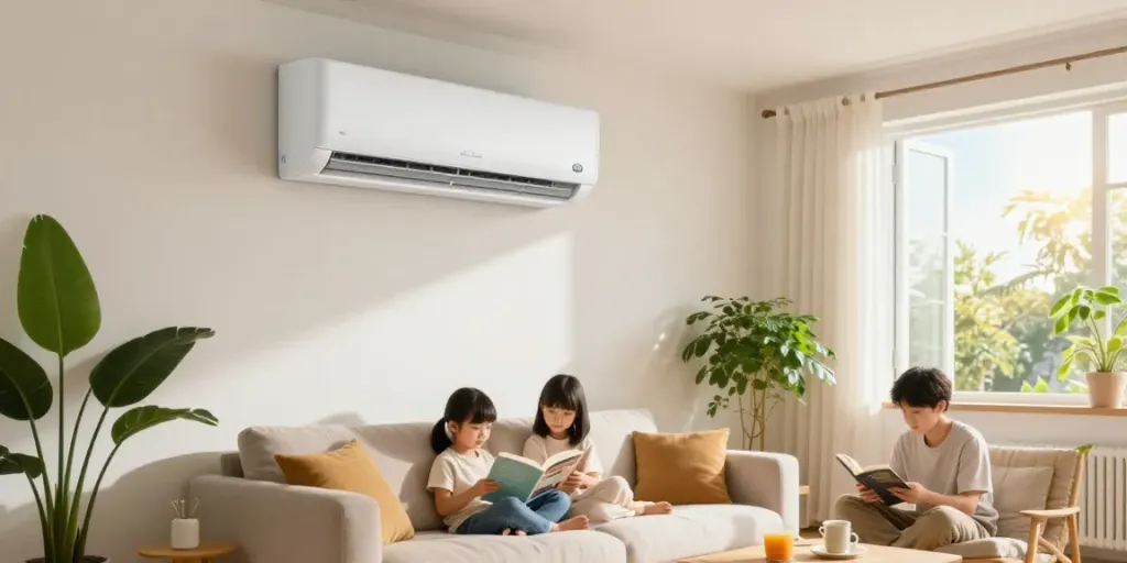 Cozy living room showcasing a modern mini split ac system for efficient cooling.