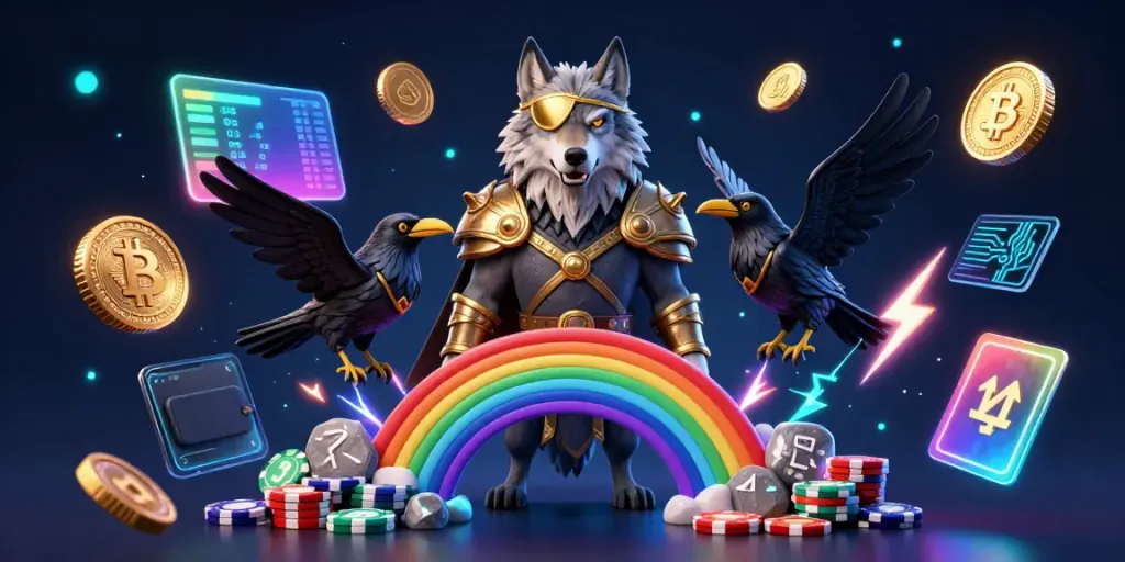 Experience the thrill of bb44 with a vibrant 3D casino scene featuring Norse elements and cryptocurrency.