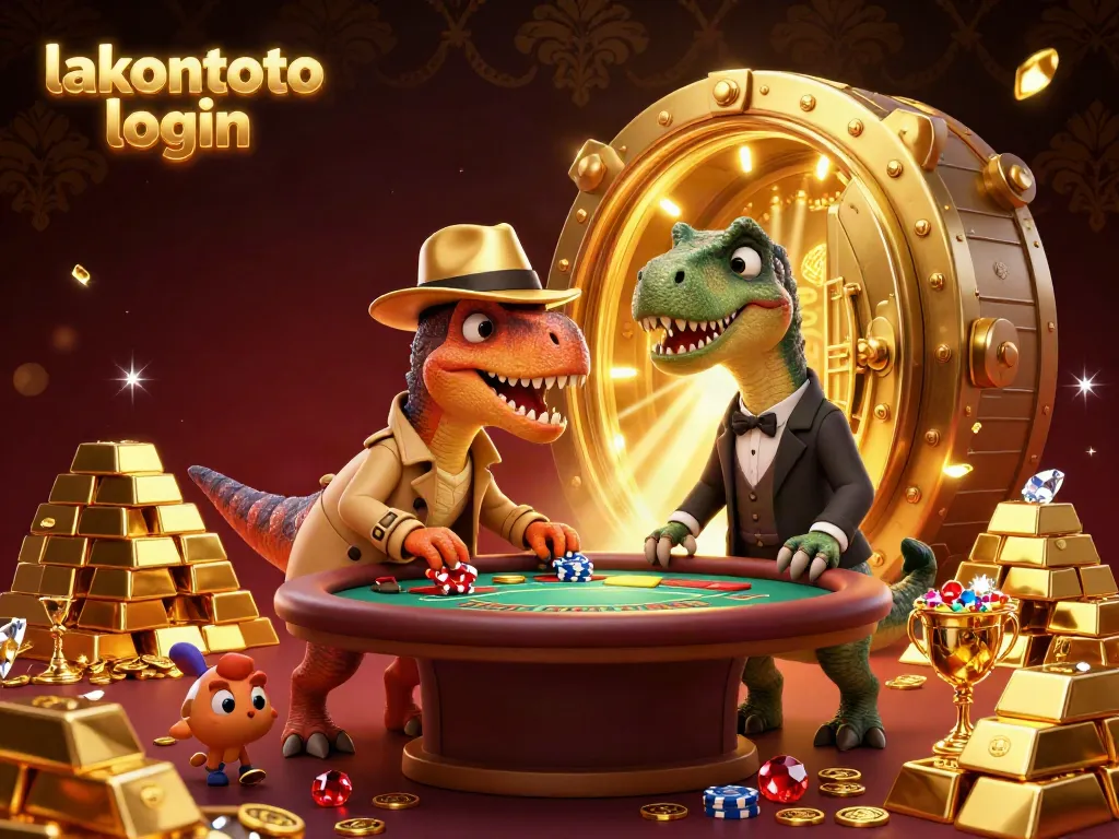 Gambar dalam konteks lakontoto login memperlihatkan situasi kasino yang penuh ketegangan dengan karakter unik.