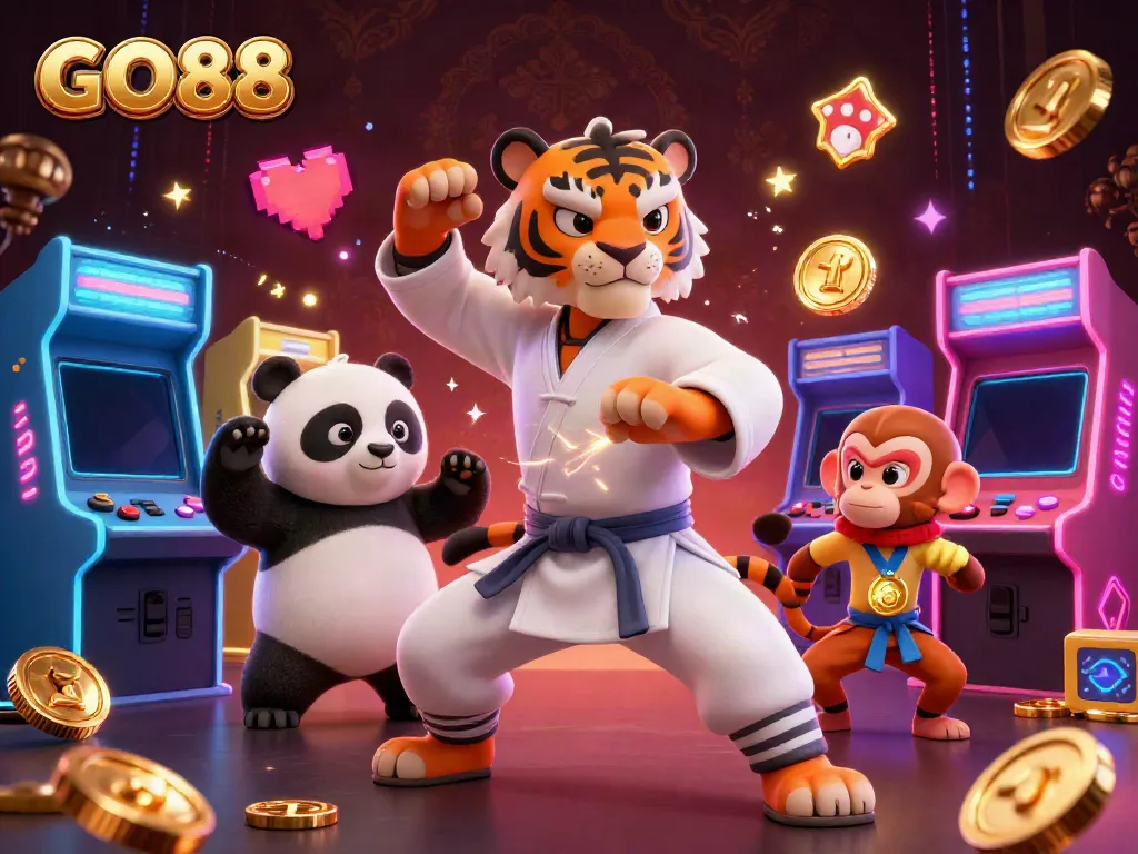 Experience thrilling action in GO88's vibrant casino world with 3D cartoon characters.