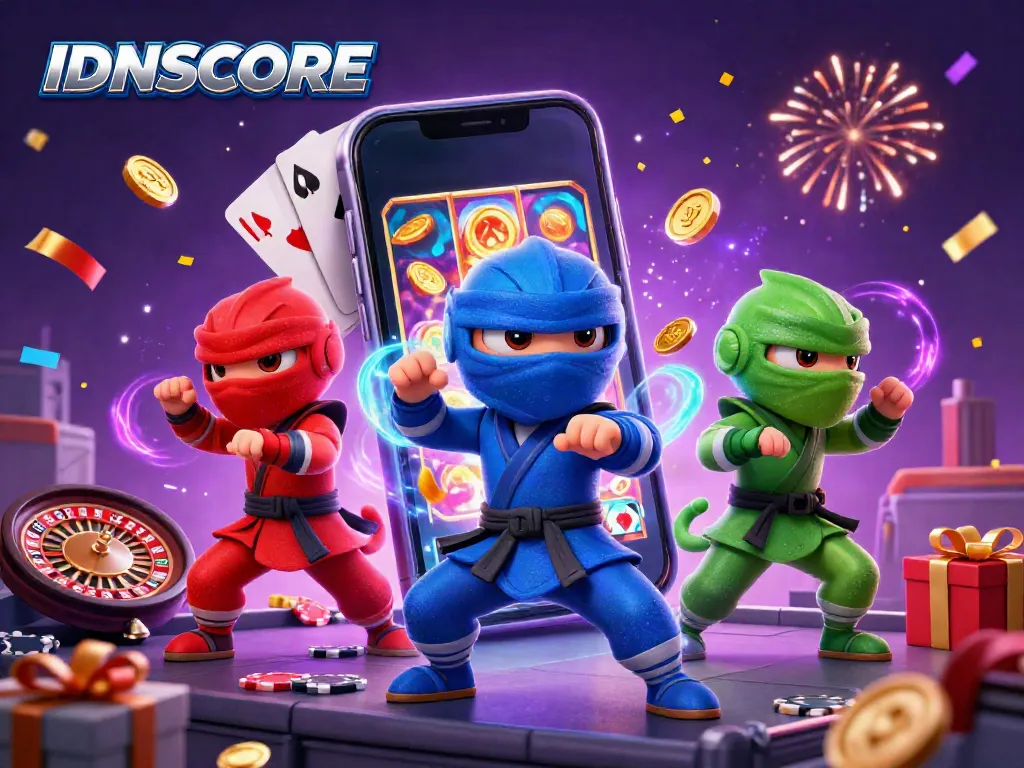 Engage in the winning spirit with IDNSCORE through vibrant ninja chameleons performing thrilling martial arts.